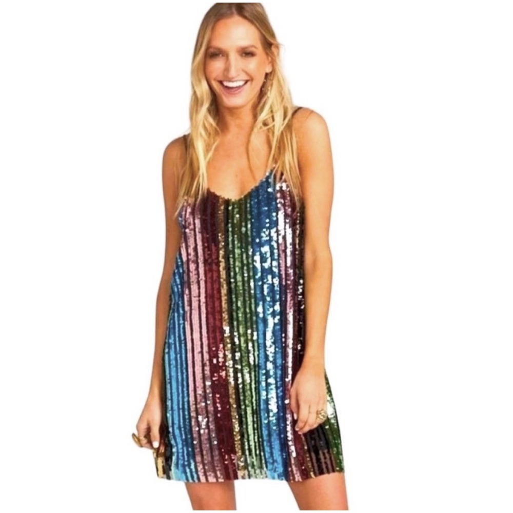 Show Me Your‎ Mumu Vivian Sequin Rainbow Cocktail Stripe Slip Dress Size XS